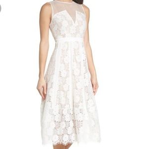 Chelsea28 Embroidered White Lace Midi Dress